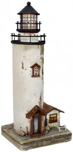 Linfevisi Wood Lighthouse Decor Rustic LED Light House Decor Wooden Decorative Nautical Lighthouse Statue Coastal Beach Themed Lighthouse Handcrafted Tabletop Decoration Home Bathroom (12")