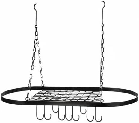 Sorbus® Pot and Pan Rack for Ceiling with Hooks — Decorative Oval Mounted Storage Rack — Multi-Purpose Organizer for Home, Restaurant, Kitchen Cookware, Utensils, Books, Household (Hanging Black)