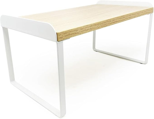 Mitus Shelf Organizer and Storage, Tiered Wood Cabinet Rack for The Kitchen Counter, Bathroom Counter, Pantry Cupboard, Office Desk Bookshelf, 12" Wide Natural and White