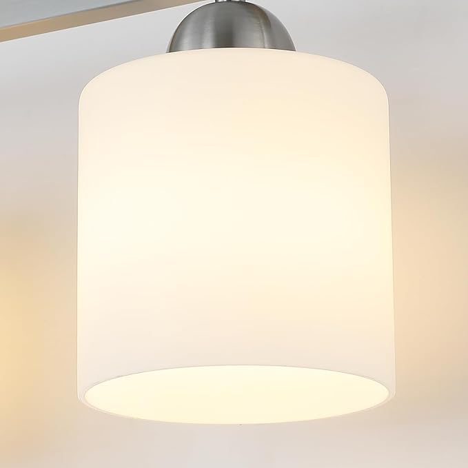 Stainless Steel Milk Glass Vanity Lights for Bathroom, 3 Light Brushed Nickel Bathroom Light Fixtures Over Mirror, Ceramic E26 Sockets Wall Mounted