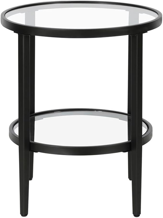 Henn&Hart 20" Wide Round Side Table with Glass Shelf in Blackened Bronze, Table for Living Room, Bedroom