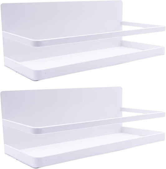 Magnetic Spice Rack Refrigerator Side Magnetic Spice Rack Kitchen Magnetic Shelf Magnetic Fridge Shelf Perfect Space Saver for Kitchen/Apartment 2 Pack (White)
