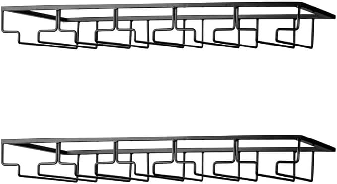 Wine Glass Rack - Under Cabinet Stemware Wine Glass Holder Glasses Storage Hanger 2 Pack Metal Organizer for Bar Kitchen 5 Rows Black