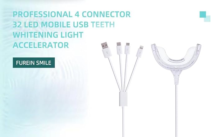 Teeth Whitening Accelerator Light, 32x Blue LED Light Mouth Tray Teeth Whitening Enhancer Light Trays Connected with iPhone/Android/USB for Home Use