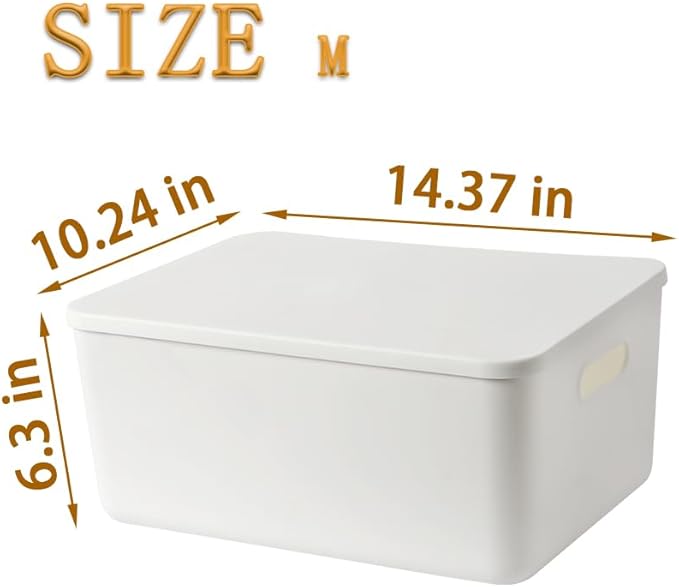 4 pack large plastic White storage bins Baskets, Toy Box Chest with Lids and Handle,Organizer Containers for Baby,Kids,snacks,Nursery,Shelves,Playroom, Bedroom,Office,Closet,home