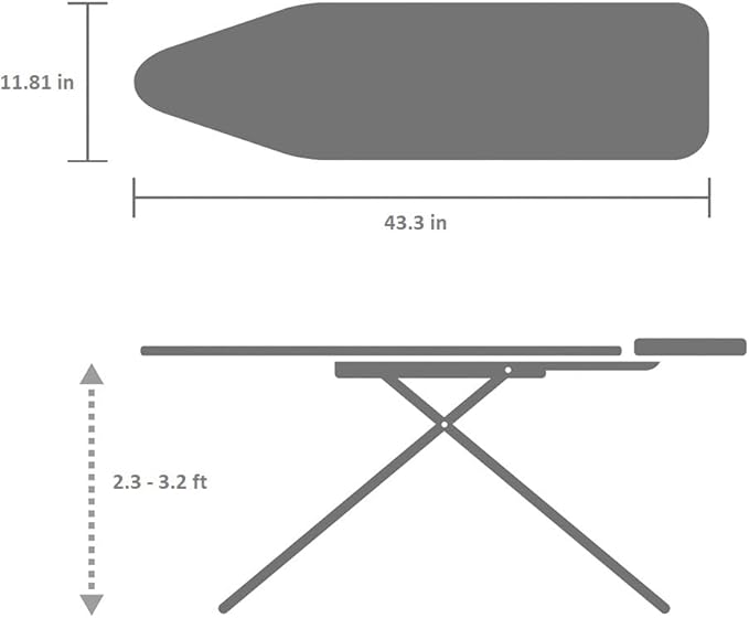 Brabantia Size A Compact Small Ironing Board (43x12 in) 7 Height Options, Adjustable Steam Iron Rest Holder (New Dawn) Non-Slip Feet, Anti-Collapse Child Locks