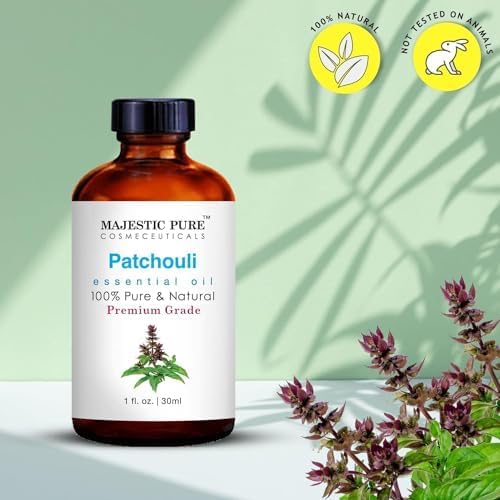 Majestic Pure Patchouli Essential Oil with Glass Dropper - 1 Fl Oz - 100% Pure and Natural Patchouli Oil - Premium Grade Essential Oils for Diffuser, Aromatherapy, Soap and Candle Making