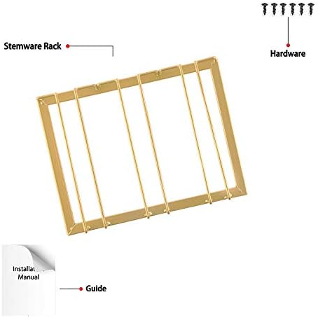 Wine Glass Rack - Under Cabinet Stemware Wine Glass Holder Glasses Storage Hanger Metal Organizer for Bar Kitchen Gold