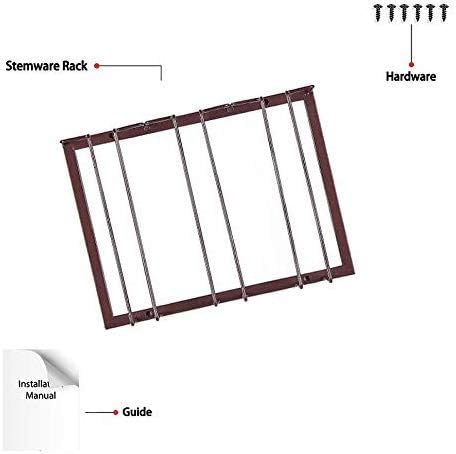 Wine Glass Rack - Under Cabinet Stemware Wine Glass Holder Glasses Storage Hanger Metal Organizer for Bar Kitchen Brown