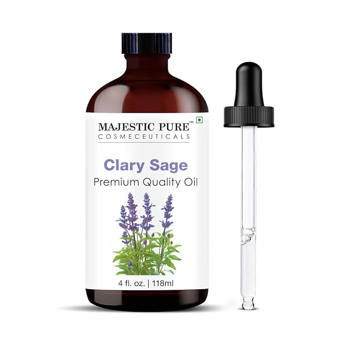Majestic Pure Clary Sage Essential Oil with Glass Dropper - Huge 4 Fl Oz - 100% Pure and Natural Clary Sage Oil - Premium Grade Essential Oils for Diffuser, Aromatherapy, Soap and Candle Making
