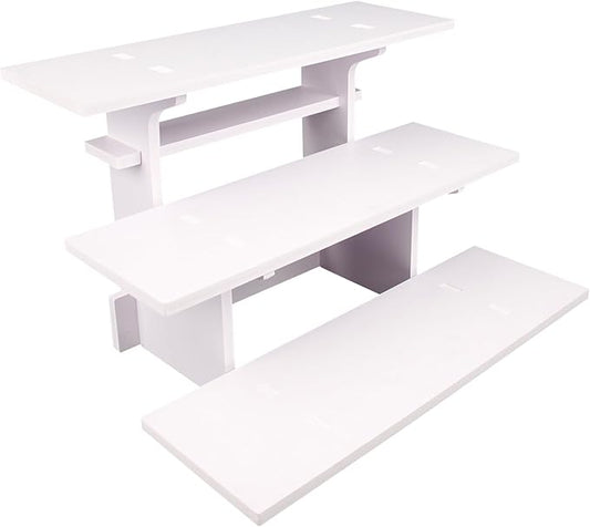 WANLIAN 3-Tier Straight Retail Table Display Stand, Portable Display Rack Shelves for Vendors, Craft Shows, Farmers Market, Pop Up Shop Countertop White Risers for Display, Soap, Candles, Tumblers