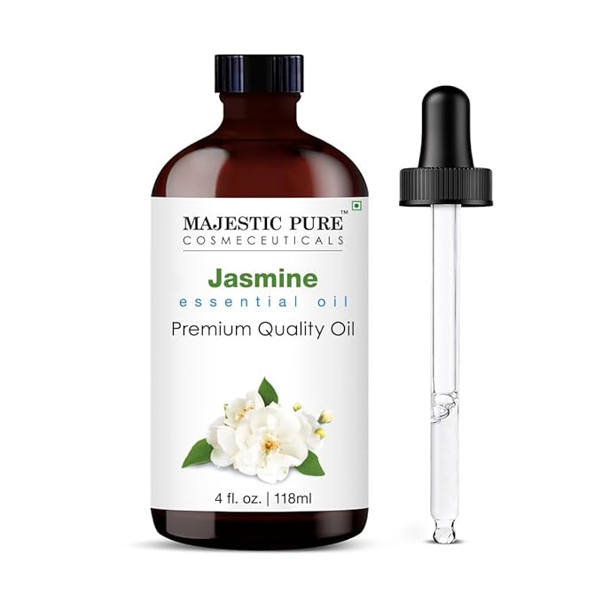 Majestic Pure Jasmine Essential Oil with Glass Dropper - Huge 4 Fl Oz - 100% Pure and Natural Jasmine Oil - Premium Grade Essential Oils for Diffuser, Aromatherapy, Soap and Candle Making