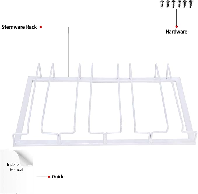 Wine Glass Rack Under Cabinet - Stemware Holder Metal Wine Glass Organizer Glasses Storage Hanger for Bar Kitchen Brown 4 Rows White