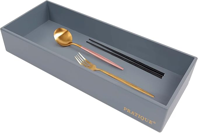 Bamboo Drawer Organizer - Kitchen Utensil Organizer Silverware Tray Cutlery Holder,Office Desk Supplies and Accessories,15 * 5.9 * 2.6,Grey