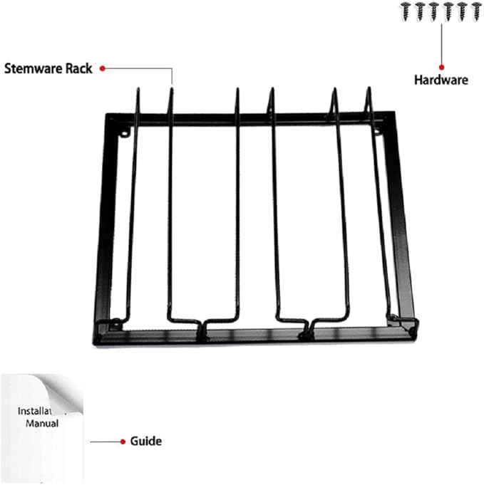 Wine Glass Rack - Under Cabinet Stemware Wine Glass Holder Glasses Storage Hanger Metal Organizer for Bar Kitchen Black