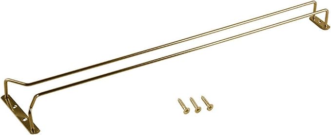 TrueCraftware- 24-Inch Wine Glass Rack Brass Finish Set of 2- Stemware Rack Wire Hanging Rack Under Cabinet Wine Glass Stemware Holder Glass Storage Hanger Organizer for Kitchen and Bar
