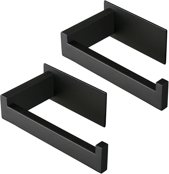 Toilet Paper Holder, Self Adhesive Tissue Holder Stainless Steel Rustproof Paper Roll Holder, No Drilling Easy to Install, Toilet Paper Rack Suitable for Office, Bathroom (2, Matte Black)