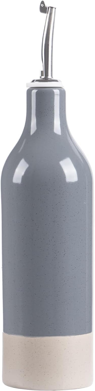 famiware Milkyway 16oz Ceramic Olive Oil Dispenser Bottle, 1 Piece Oil Dispenser for Kitchen with Stainless Steel Pourers, Suitable for Storage Vinegar, Soy Sauce, Coffee Syrup, Liquids, Dark Gray