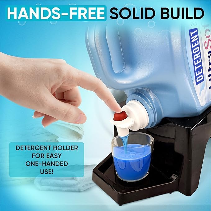 TidyFriend 3 Pack Laundry Detergent Dispenser with Tray & Strap, Laundry Soap Dispenser with Non-Slip Rubber Feet for Washing Room Organization, Easy Pour (Black)