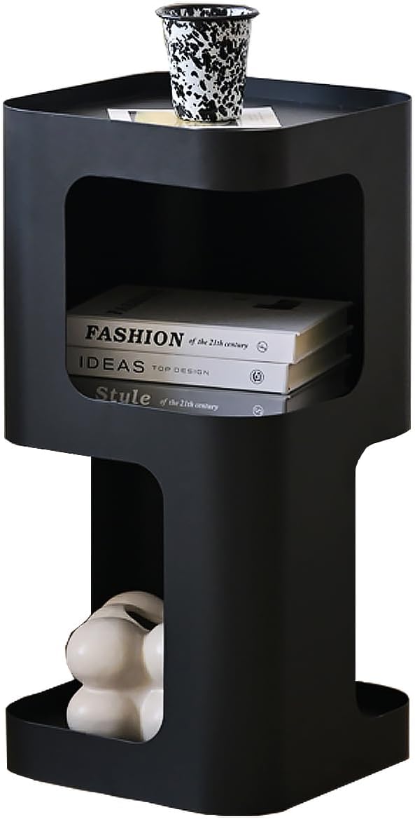 Modern Side Table,Small end Table for Small Spaces,Metal nightstand with Storage Shelf,Space-Saving Bedside Table Accent Table Drink Tables for Living Room,Bedroom.No Assembly Required