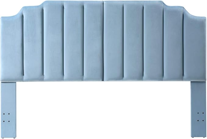 24KF Seaglass Velvet Tufted King Upholstered Headboard, Modern Vertical Channel Design California King Headboard with Stepped Silhouette Top Edge, Seaglass