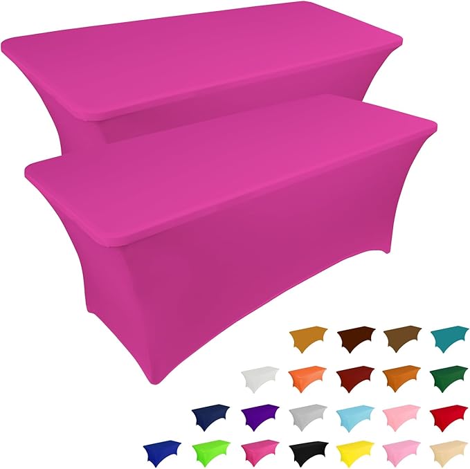 IVAPUPU 2 Pack 6FT Table Cloth for Rectangular Fitted Events Stretch Fuchsia Table Covers Washable Cover Spandex Tablecloth Protector for Party, Wedding, Cocktail, Banquet, Festival