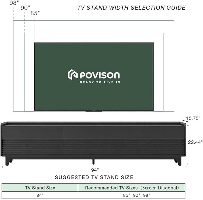 POVISON Fully-Assembled Mid Century Modern TV Stand with Legs, Wood Media Console with Adjustable LED Light, Entertainment Center with Storage for Living Room