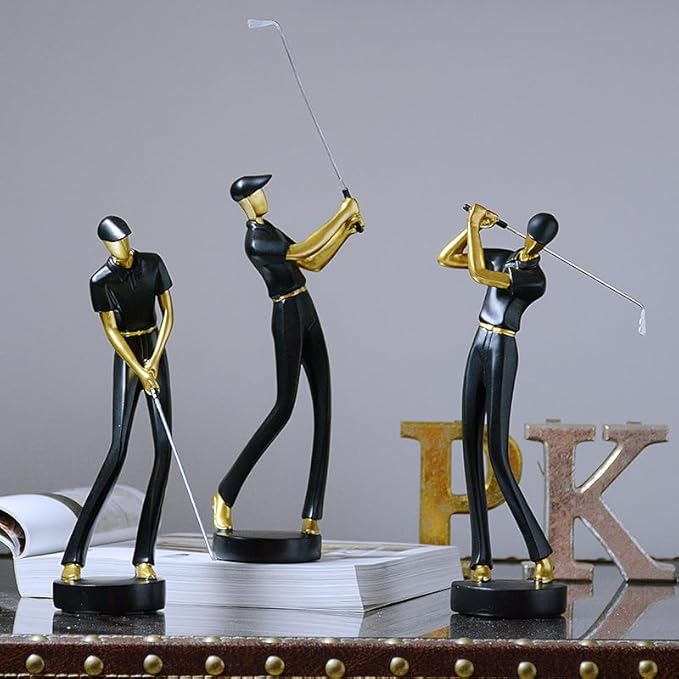 HAUCOZE Golf Figurine Statue Golfer Decoration Arts Home Decor Sculpture Polyresin Black 9.6 inch