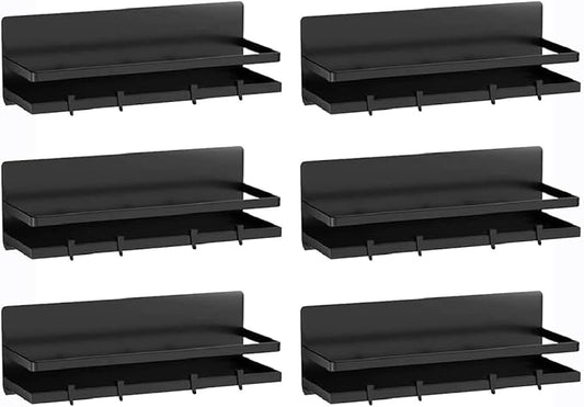 Magnetic Spice Rack for Refrigerator,Magnetic Shelf Fridge Organizer for Kitchen, Spice Rack Space Saver Container for Kitchen/Apartment, Drill Free, Black 6 Pack