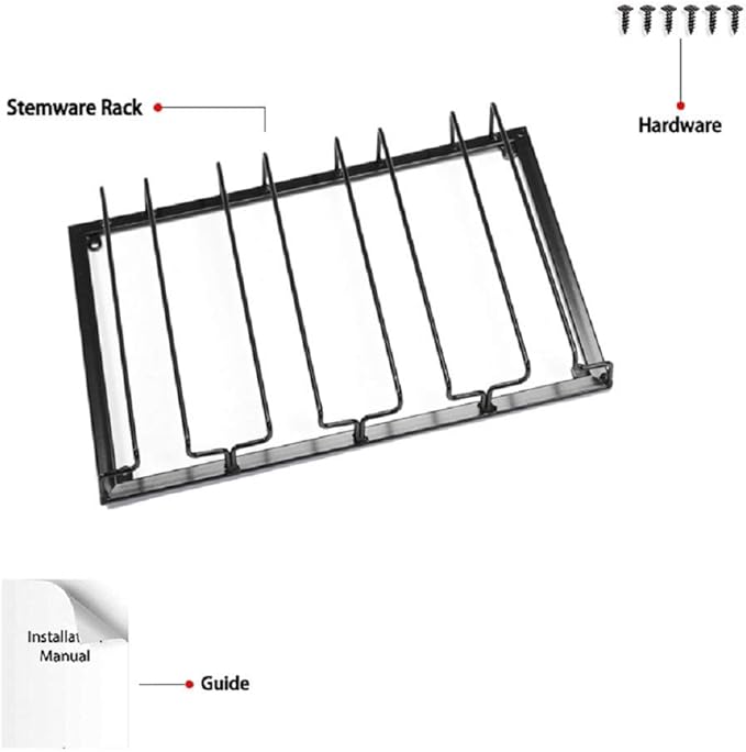 Wine Glass Rack Under Cabinet - Stemware Holder Metal Wine Glass Organizer Glasses Storage Hanger for Bar Kitchen Black 4 Rows