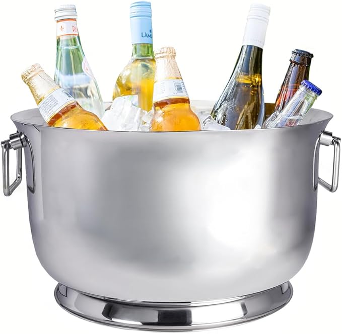 Sol Living Insulated Beverage Tub Large Ice Bucket with Handles Double Wall Stainless Steel Ice Bucket and Cooler for Wine, Drinks, Bar, Party, and Gift Beverage Cooler for Indoor and Outdoor Parties