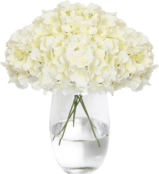 Tifuly Hydrangea Artificial Flowers with Stems 12pcs Fake Hydrangea Silk Flowers Faux Hydrangea Flowers Heads for Wedding Centerpiece Home Party Baby Shower Decor(Off White)