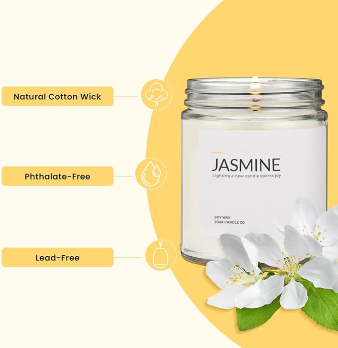 1OAK Jasmine Candle - Soy Wax Scented Candles (Jasmine) - Soy Candles for Home Scented - Long Burning Premium - Hand-Poured (7oz.)