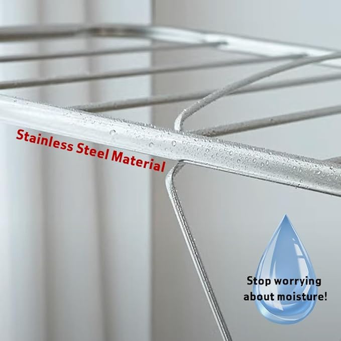 TRES BELLE 25NEW Stainless Steel Clothes Drying Rack(L)–Foldable,Lightweight,Anti-Slip Elastic Rods,Made in Korea,Indoor & Outdoor Use,Rust-Resistant,Towels Drying,Underwear,Baby Clothes–L Sizes