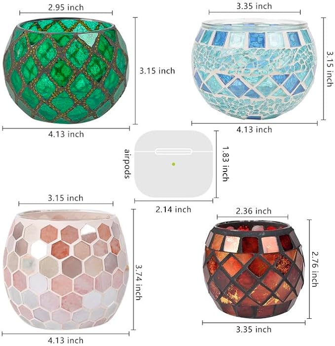 Votive Candle Holder Tea Lights - Glass Candle Holders, Mosaic Tealight Candle Holder, Candle Jar Cup for Wedding Centerpiece Party Table Decorations, Valentines Day Decor