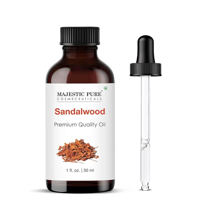 Majestic Pure Sandalwood Essential Oil with Glass Dropper - 1 Fl Oz - 100% Pure and Natural Sandalwood Oil - Premium Grade Essential Oils for Diffuser, Aromatherapy, Soap and Candle Making
