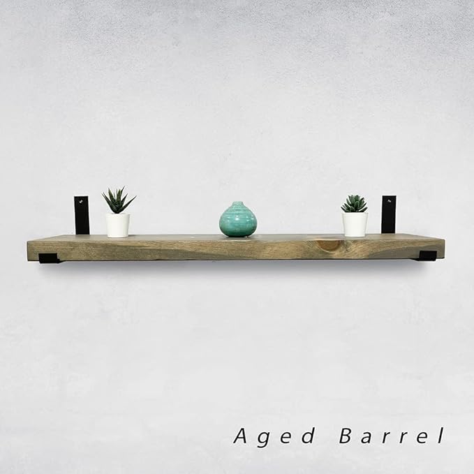 Rustic Shelves with J-Brackets Set of 2, Industrial Shelf, Kitchen Shelves, Solid Wood, Decorative Wall Storage, Heavy Duty, URBANDI (Grey, 12Wx10D)