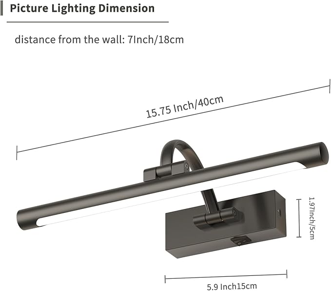 Battery Operated Picture Lights for Wall, Wireless Painting Lights Dimmable Artwork Lighting with Remote and Timer, Rechargeable Art Lights for Paintings-Brushed Grey 16'' inch Warm White