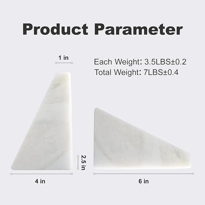 Marble Book Ends, Non-Skid Bookends for Shelves, Composite Bookend with Natural Marble, Heavy Duty Book Stopper, Collected CDs and Oversized Books Organizer, Gold & Black Decorative Bookends