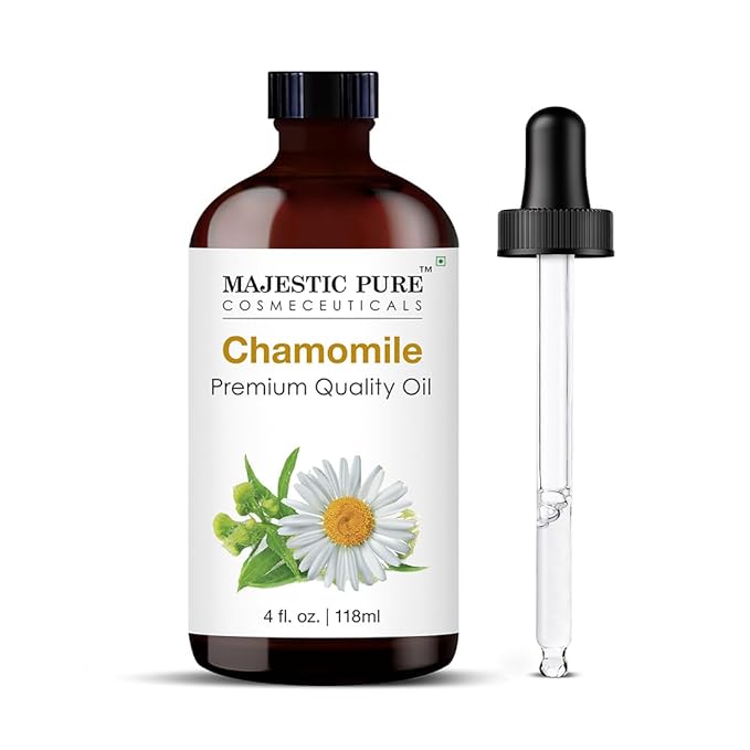 Majestic Pure Chamomile Essential Oil with Glass Dropper - Huge 4 Fl Oz - 100% Pure and Natural Chamomile Oil - Premium Grade Essential Oils for Diffuser, Aromatherapy, Soap and Candle Making
