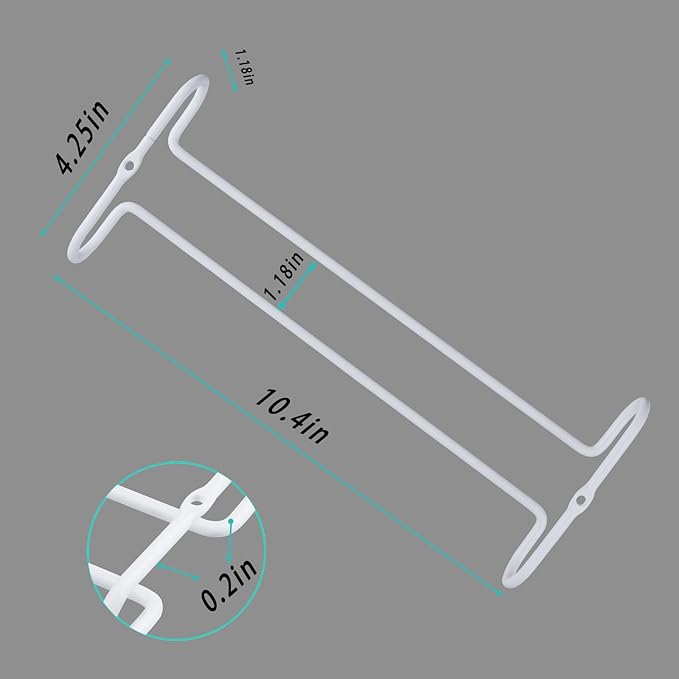 set 2 White Wine Glass Rack Under Cabinet Shelf 10 Inch Stemware Storage Hanging Hanger Organizer Glasses Holder with Drying Under Counter Metal for Kitchen and Bar