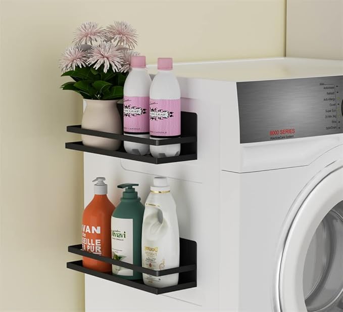 Magnetic Spice Rack Holder Paper Towel Holder with Hook for Refrigerator Fridge Organizer for Kitchen, Space Saver Container for Kitchen/Apartment, Drill Free, Black,3 Packs