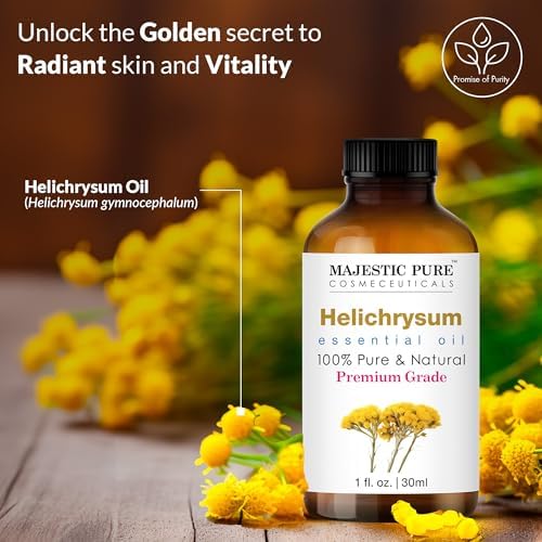 Majestic Pure Helichrysum Essential Oil with Glass Dropper - 1 Fl Oz - 100% Pure and Natural Helichrysum Oil - Premium Grade Essential Oils for Diffuser, Aromatherapy, Soap and Candle Making