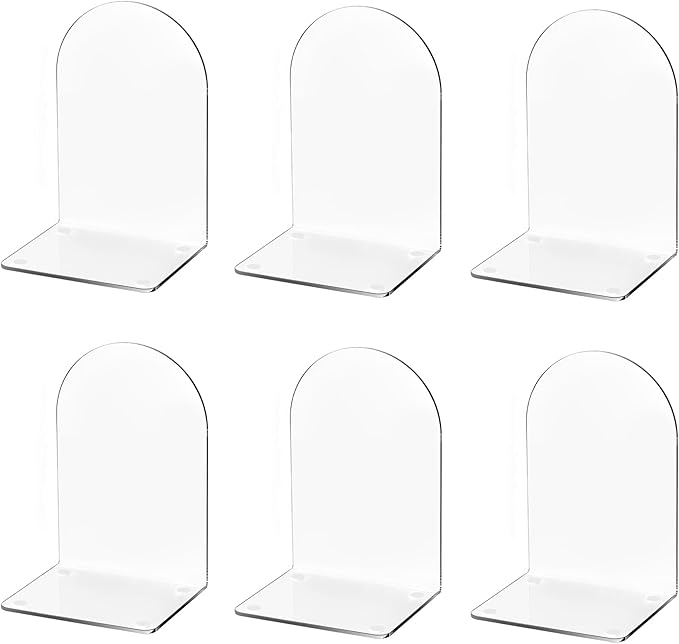 Lulonpon 6 Pieces Book Ends, Bookends, Books End for Shelves, Books End for Heavy Books, Clear Bookends, Acrylic Book Ends for School, Library,Desktop Organizer and Book Shelves
