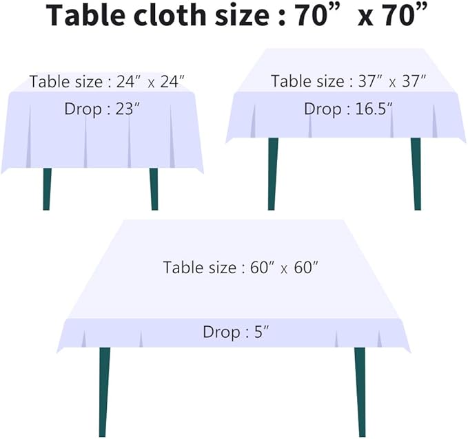 Surmente Square Tablecloth for Square or Round Tables 100% Polyester 70x70 Inch Table Cloth for Weddings, Banquets, or Restaurants (Black)