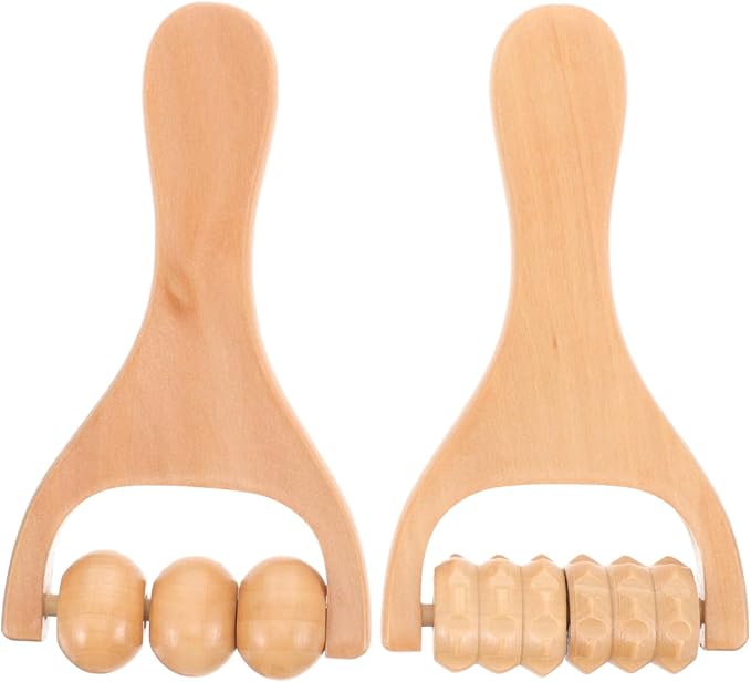 Wooden Massage Roller, Wood Therapy Massage Tools 2pcs Bead Wooden Roller Tool Muscle for Men and Women, Muscle Tension Relief Tissue Father and Mother Day Giftware