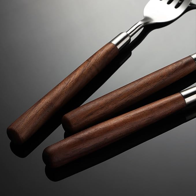 Flatware Set 56 Piece Wooden Handle Silverware Set for 14, 18/10 Stainless Steel Home Kitchen Cutlery Utensils Include Knifes Teaspoons Forks and Spoons Tableware Set Durable Dishwasher Safe