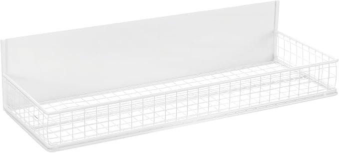 Magnetic Storage Basket, Magnetic Shelf for Fridge,Magnetic Spice Rack Wire Mesh Magnetic Organizer Holder Accessories for Office Kitchen Classroom Storage, White, 13.77" x 5.11" x3.26"