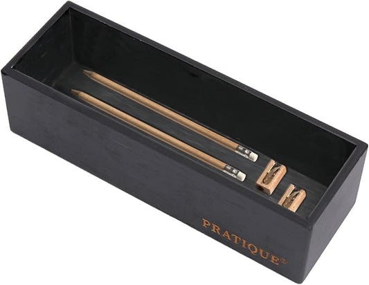 Bamboo Drawer Organizer - Kitchen Utensil Organizer Silverware Tray Cutlery Holder,Office Desk Supplies and Accessories,8.9 * 3 * 2.6inch,Black