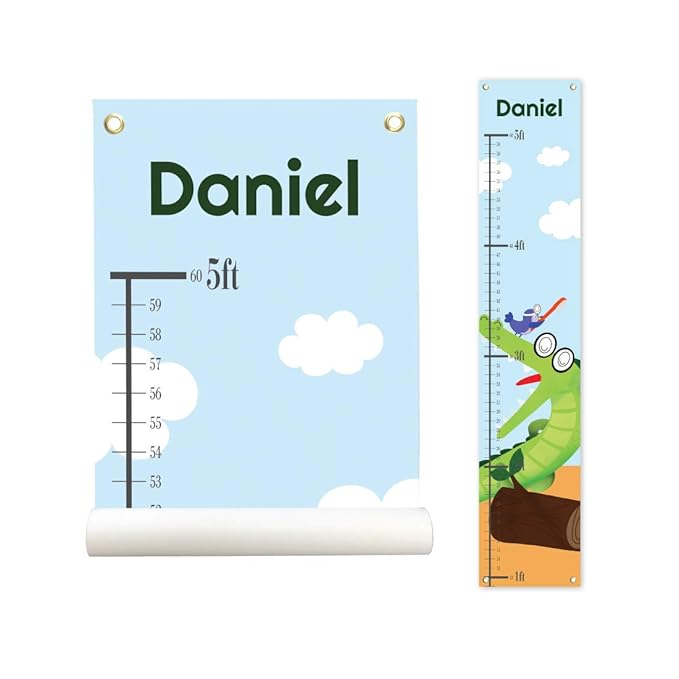 Personalized Kids Canvas Growth Chart, Height Chart, Growth Chart Banner, Crocodile